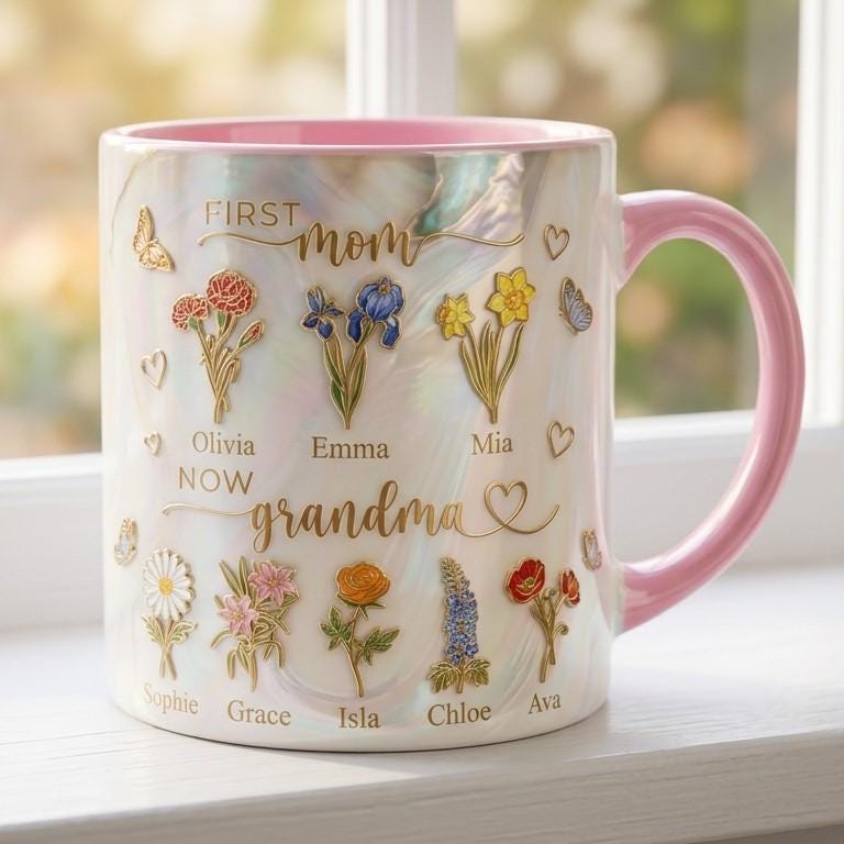First Mom Now Grandma Cup, Personalized Gifts for Mom, Birth Flower Gifts from Daughter, Mother's Day Accent Mug - image 3