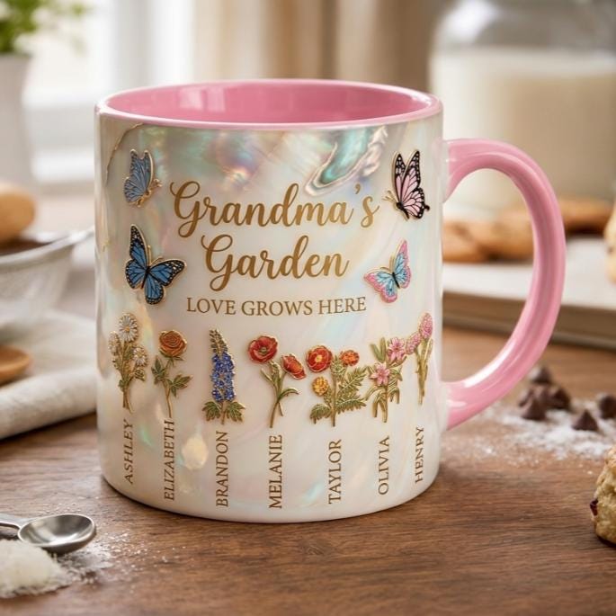 Grandma's Garden Mug, Personalized Gifts for Mom, Birth Flower Mom Gifts from Daughter, Mother's Day Accent Mug