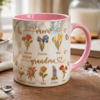 First Mom Now Grandma Cup, Personalized Gifts for Mom, Birth Flower Gifts from Daughter, Mother's Day Accent Mug