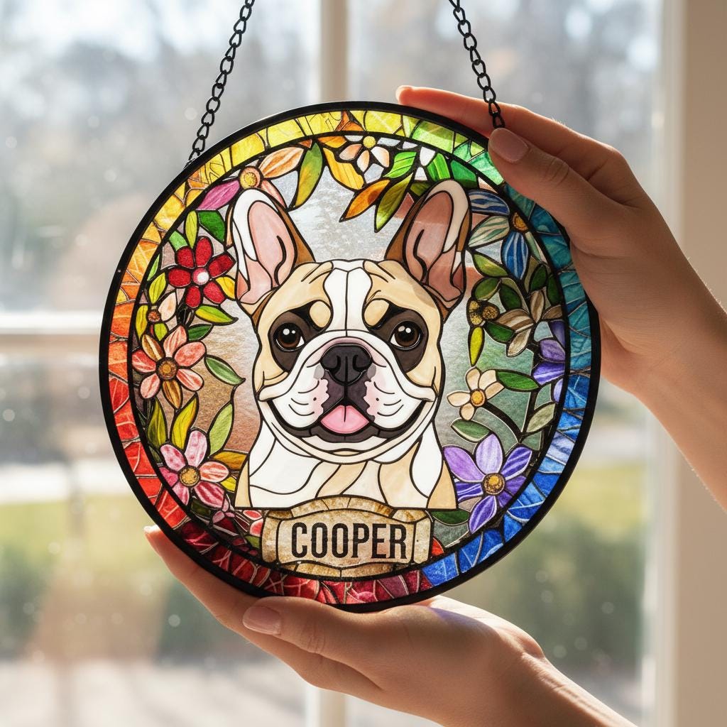 Personalized French Bulldog Stained Glass Suncatcher, Custom Pet Photo Gift, Dog Cat Remembrance Keepsake, Rainbow Bridge Window Decor - image 5