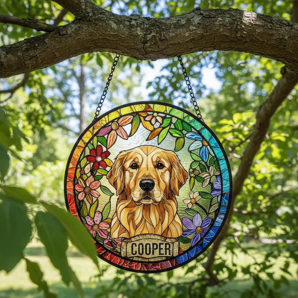 Personalized Golden Retriever dog Stained Glass Suncatcher, Custom Pet Photo Gift, Dog Cat Remembrance Keepsake, Rainbow Bridge Window Decor - image 3