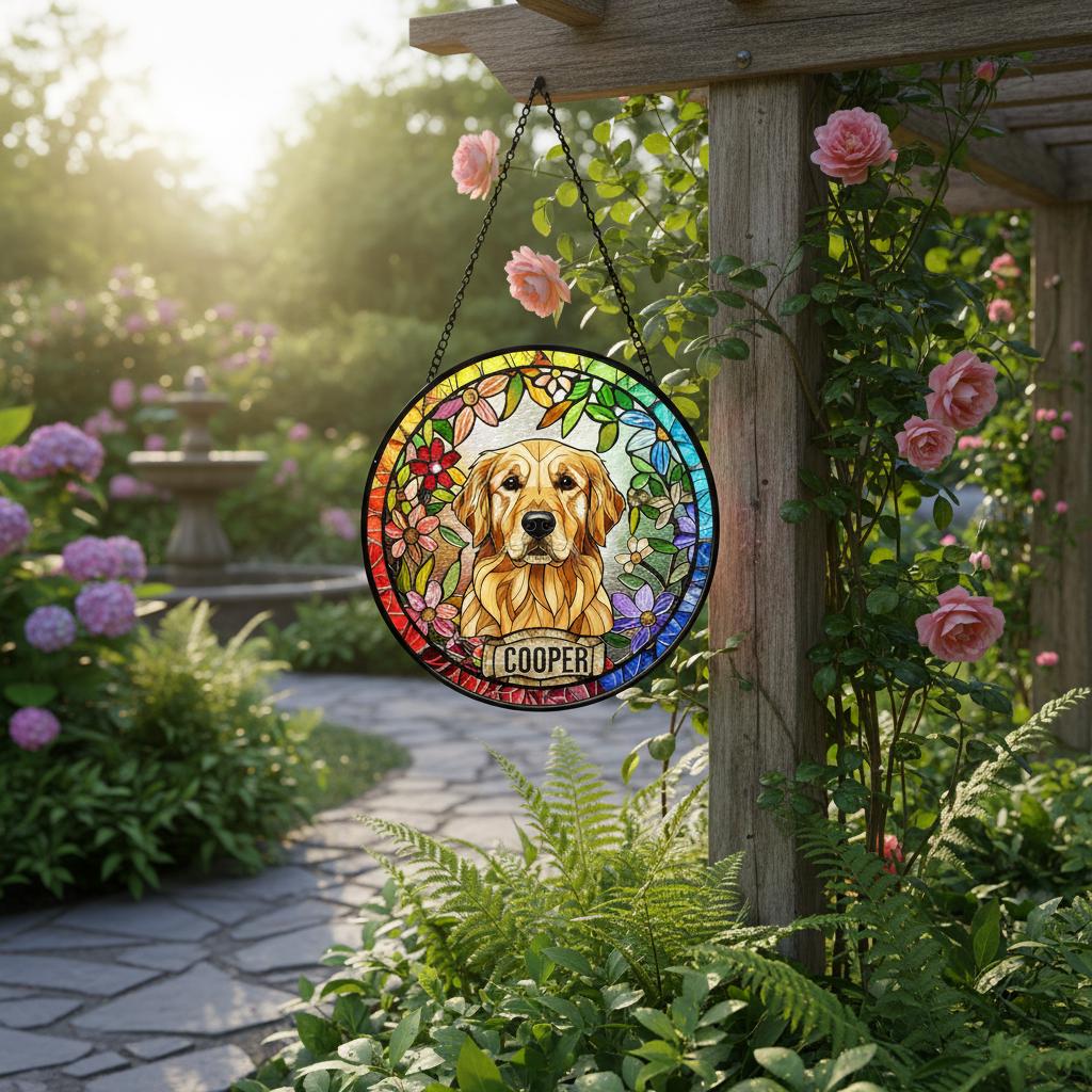 Personalized Golden Retriever dog Stained Glass Suncatcher, Custom Pet Photo Gift, Dog Cat Remembrance Keepsake, Rainbow Bridge Window Decor - image 4