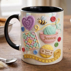 Personalized Crochet Mug, Custom Quilting Knitting Lover Coffee Cup, Mothers Day Gift, Gift for Mom Grandma