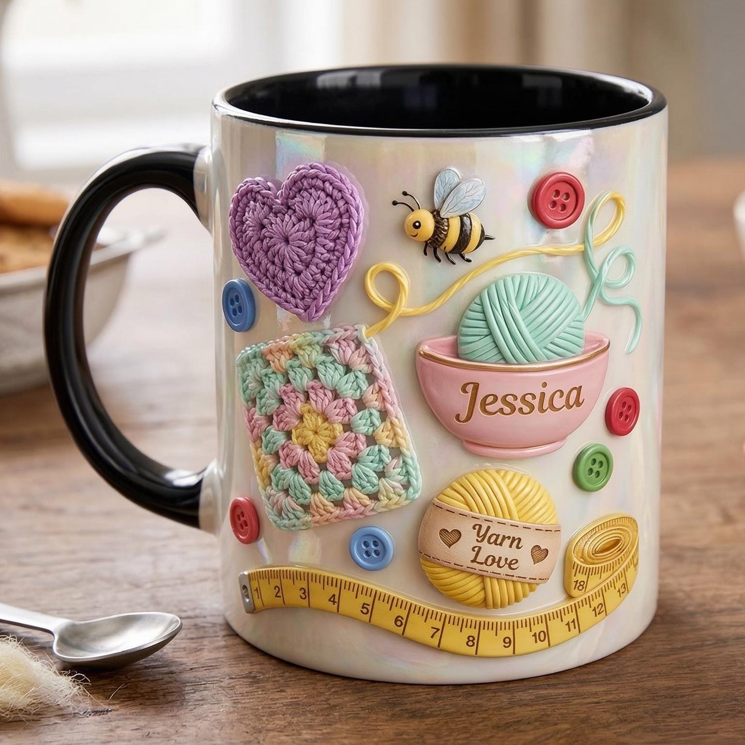 Personalized Crochet Mug, Custom Quilting Knitting Lover Coffee Cup, Mothers Day Gift, Gift for Mom Grandma