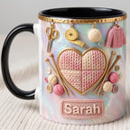 Personalized Crochet Lover Mug, Custom Quilting Knitting Lover Coffee Cup, Mothers Day Gift for Mom Grandma