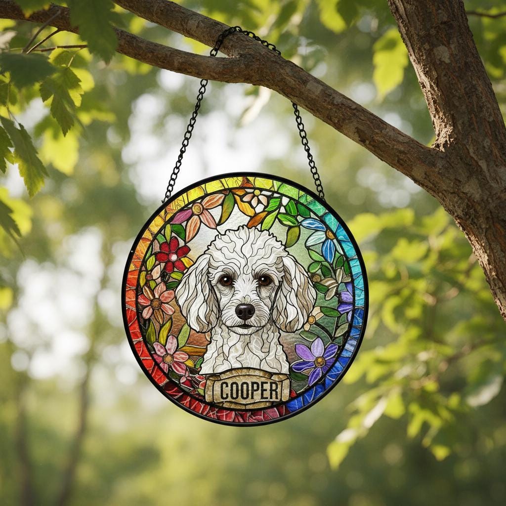 Personalized Poodle dog Stained Glass Suncatcher, Custom Pet Photo Gift, Dog Cat Remembrance Keepsake, Rainbow Bridge Window Decor - image 4