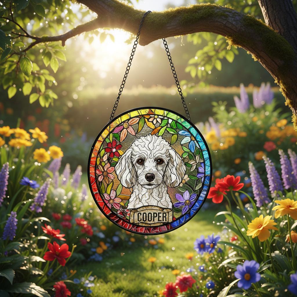 Personalized Poodle dog Stained Glass Suncatcher, Custom Pet Photo Gift, Dog Cat Remembrance Keepsake, Rainbow Bridge Window Decor - image 3