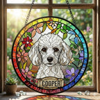Personalized Poodle dog Stained Glass Suncatcher, Custom Pet Photo Gift, Dog Cat Remembrance Keepsake, Rainbow Bridge Window Decor
