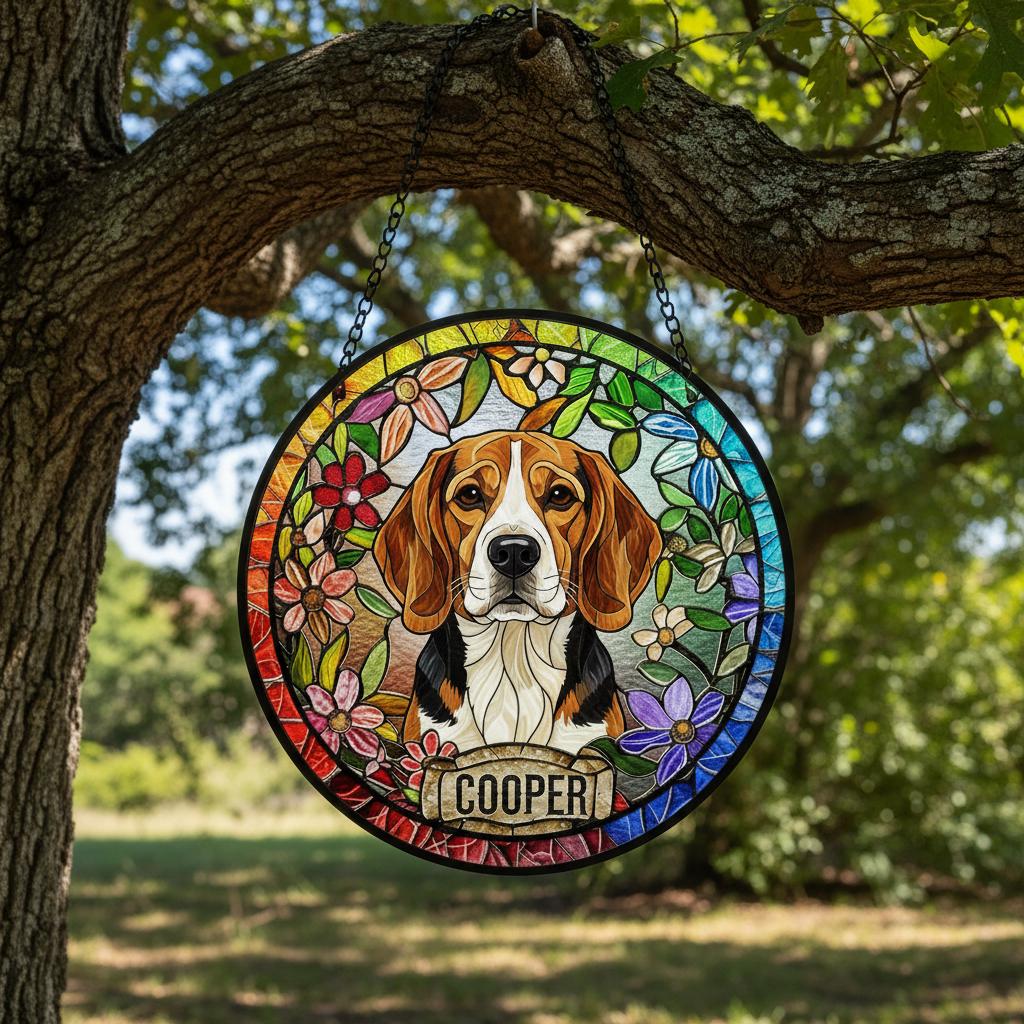 Personalized Beagle  dog Stained Glass Suncatcher, Custom Pet Photo Gift, Dog Cat Remembrance Keepsake, Rainbow Bridge Window Decor - image 3