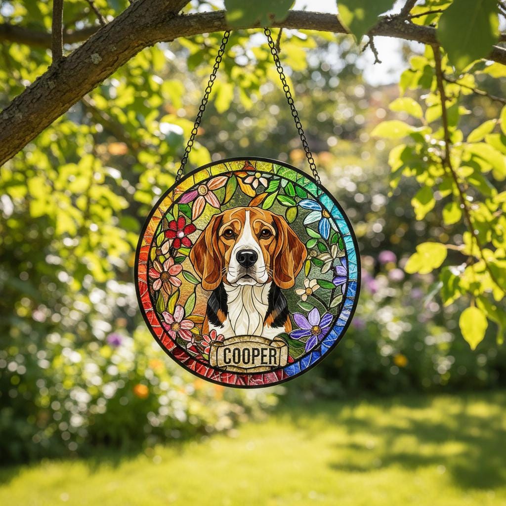 Personalized Beagle  dog Stained Glass Suncatcher, Custom Pet Photo Gift, Dog Cat Remembrance Keepsake, Rainbow Bridge Window Decor - image 4
