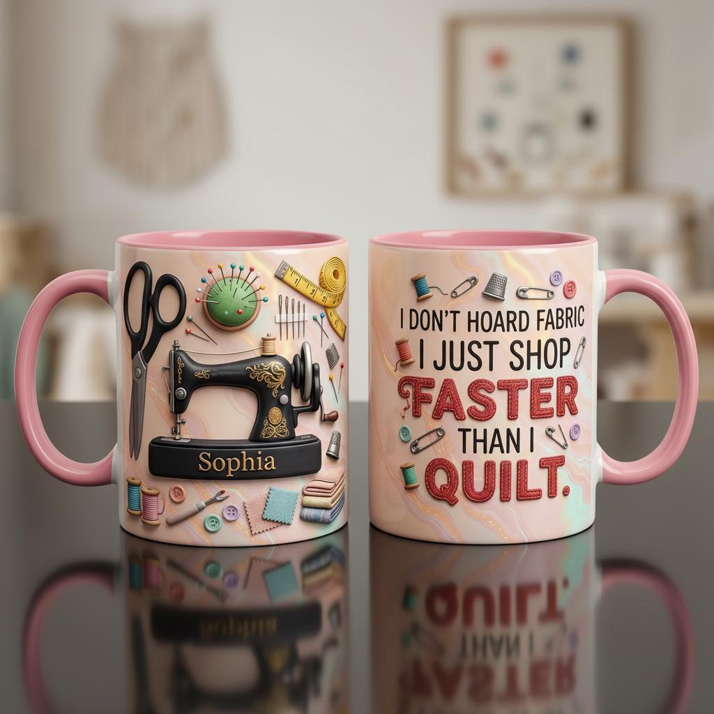 Personalized Sewing Mug, Custom Quilting Knitting Lover Coffee Cup, Mothers Day Gift for Mom Grandma