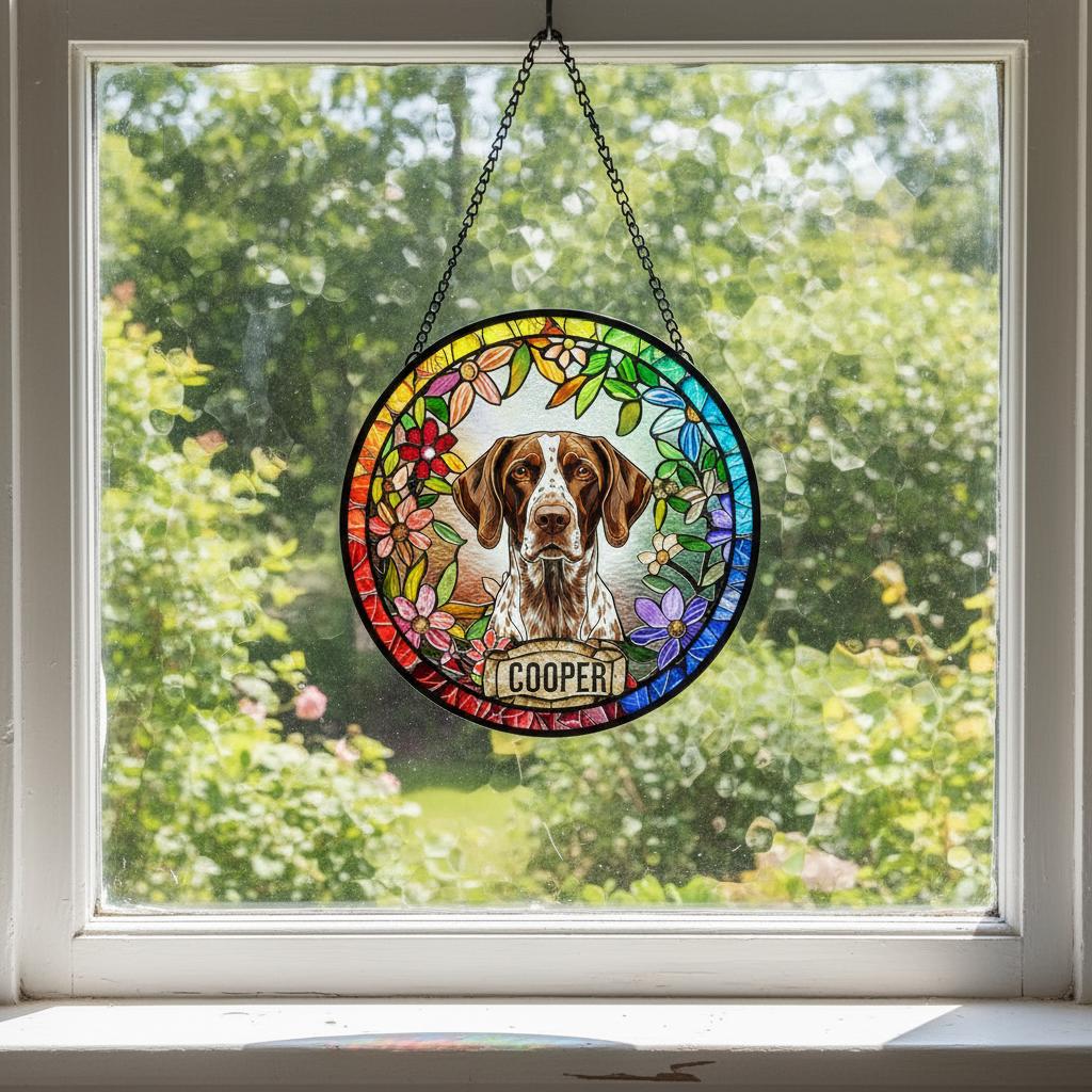 Personalized German Shorthaired Pointer Stained Glass Suncatcher, Custom pet Gift, Dog Cat Remembrance Keepsake, Rainbow Bridge Window Decor - image 4