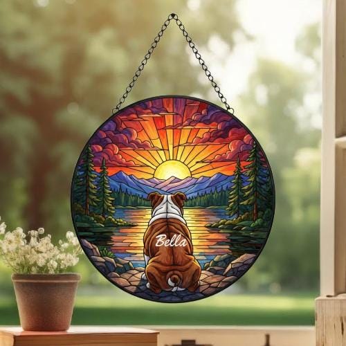 Custom Bulldog  dog Memorial Suncatcher, Pet Memorial Gift, Loss of Pet Sympathy Gift, Dog Loss Gift,  Gift For Dog Lovers - image 3
