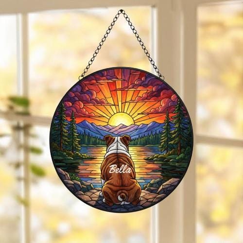 Custom Bulldog  dog Memorial Suncatcher, Pet Memorial Gift, Loss of Pet Sympathy Gift, Dog Loss Gift,  Gift For Dog Lovers - image 5