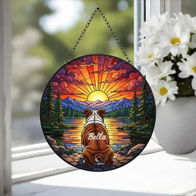 Custom Bulldog  dog Memorial Suncatcher, Pet Memorial Gift, Loss of Pet Sympathy Gift, Dog Loss Gift,  Gift For Dog Lovers