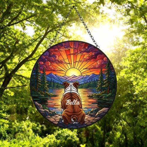 Custom Bulldog  dog Memorial Suncatcher, Pet Memorial Gift, Loss of Pet Sympathy Gift, Dog Loss Gift,  Gift For Dog Lovers - image 4