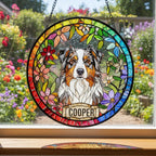 Personalized Australian Shepherd dog  Stained Glass Suncatcher, Custom pet Gift, Dog Cat Remembrance Keepsake, Rainbow Bridge Window Decor
