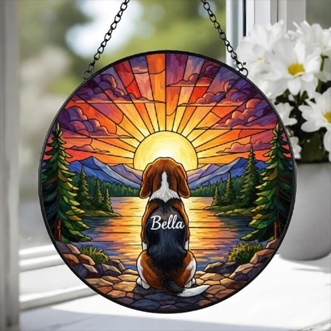 Custom Beagle dog Memorial Suncatcher, Pet Memorial Gift, Loss of Pet Sympathy Gift, Dog Loss Gift,  Gift For Dog Lovers