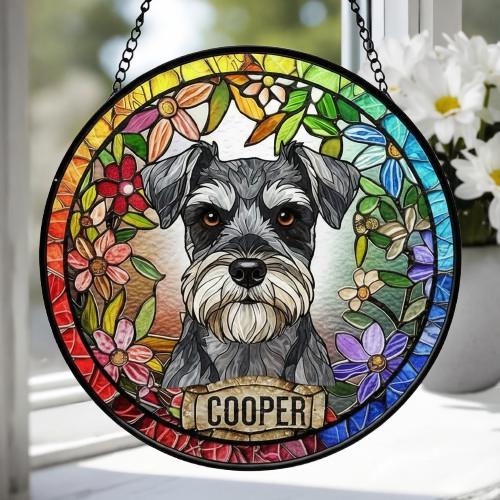 Personalized Miniature Schnauzer  dog  Stained Glass Suncatcher, Custom pet Gift, Dog Cat Remembrance Keepsake, Rainbow Bridge Window Decor - image 3