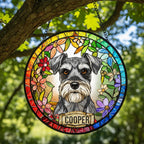Personalized Miniature Schnauzer  dog  Stained Glass Suncatcher, Custom pet Gift, Dog Cat Remembrance Keepsake, Rainbow Bridge Window Decor
