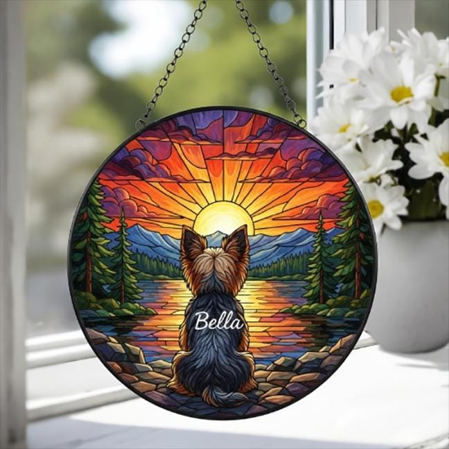 Custom Yorkshire Terrier dog Memorial Suncatcher, Pet Memorial Gift, Loss of Pet Sympathy Gift, Dog Loss Gift,  Gift For Dog Lovers