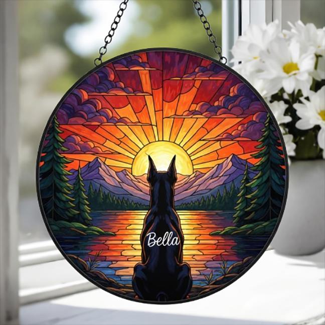 Custom Doberman Pinscher dog Memorial Suncatcher, Pet Memorial Gift, Loss of Pet Sympathy Gift, Dog Loss Gift,  Gift For Dog Lovers