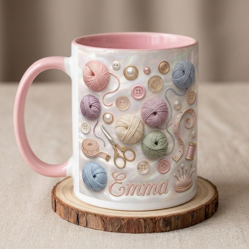 Personalized Craft Sewing Machine Mug, Faux 3D Effect Custom Craft Coffee Mug, Cute Sewing Lover Gift