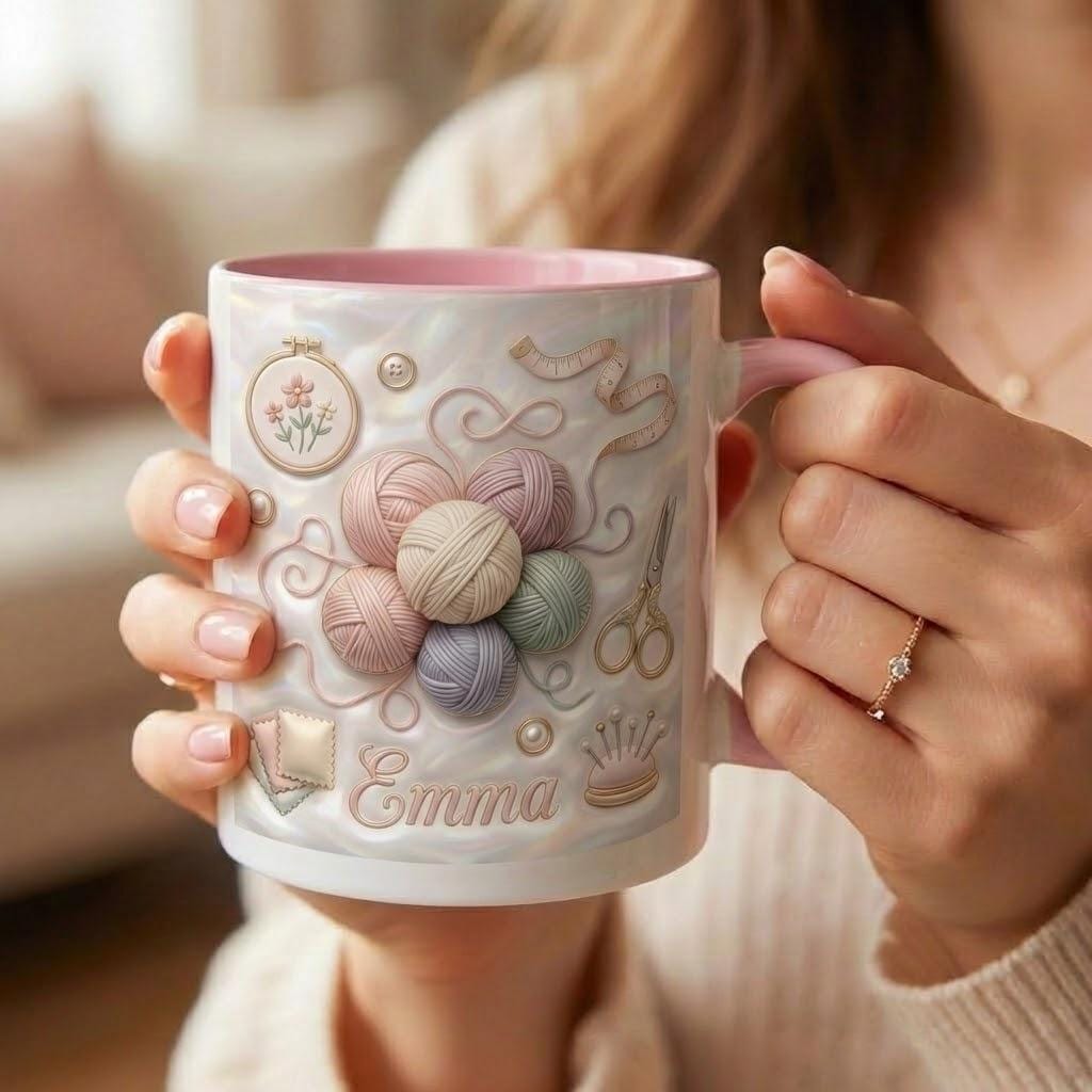 Personalized Craft Sewing Machine Mug, Faux 3D Effect Custom Craft Coffee Mug, Cute Sewing Lover Gift