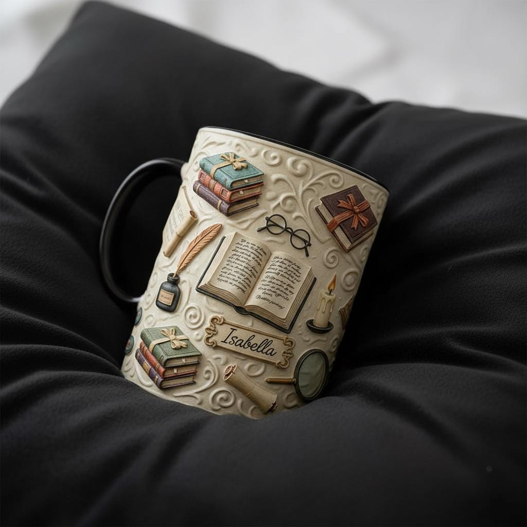 Personalized Book Mug, Custom Name Bookish Bookworm Coffee Cup, Gift for Reading Lover Cups - image 3