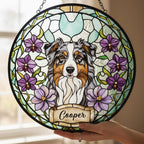 Custom Australian Shepherd Dog Portrait Stained Glass Suncatcher, Personalized Pet Memorial Photo Suncatcher,Dog Loss Keepsake,Pet Loss Gift