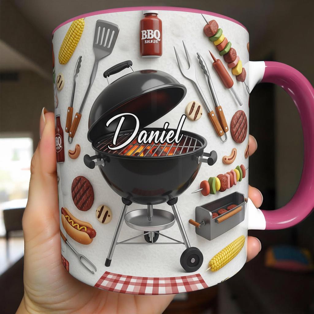 Custom Name BBQ Mug, Personalized Grilling Lover Coffee Cup, Gift for Men Women