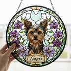 Custom Yorkshire Terrier Dog Portrait Stained Glass Suncatcher, Personalized Pet Memorial Photo Suncatcher, Dog Loss Keepsake,Pet Loss Gift