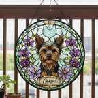 Custom Yorkshire Terrier Dog Portrait Stained Glass Suncatcher, Personalized Pet Memorial Photo Suncatcher, Dog Loss Keepsake,Pet Loss Gift - image 2