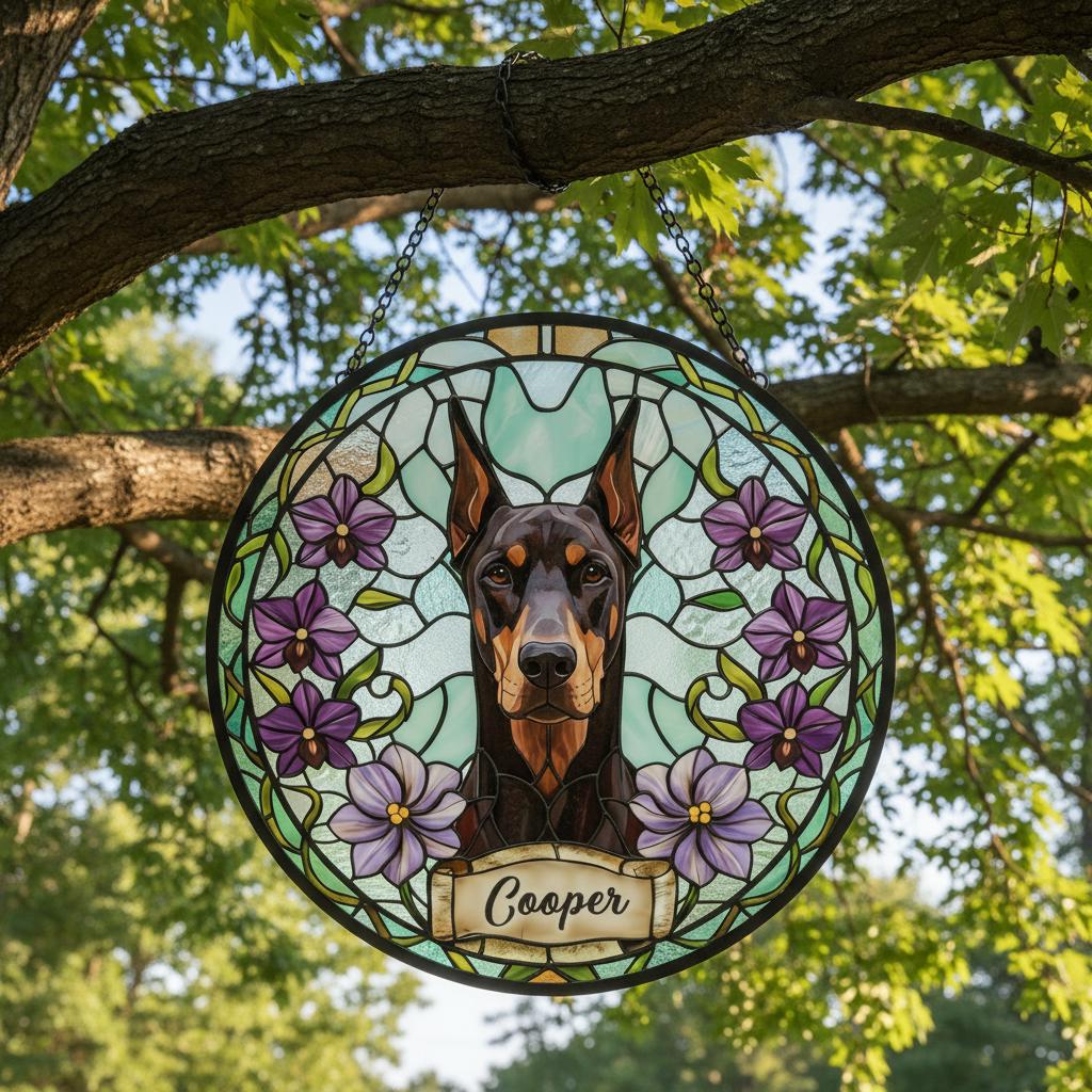Custom Doberman Pinscher Dog Portrait Stained Glass Suncatcher, Personalized Pet Memorial Photo Suncatcher, Dog Loss Keepsake,Pet Loss Gift - image 4
