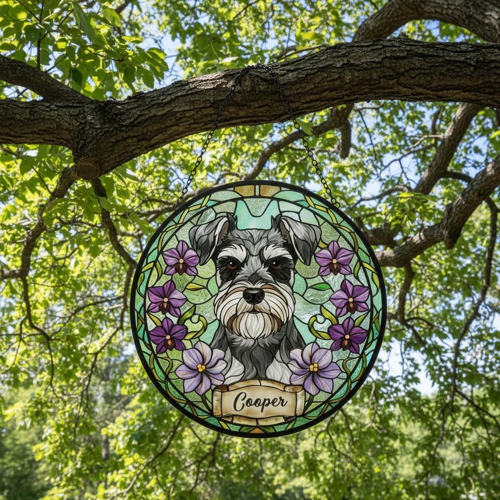 Custom Miniature Schnauzer Dog Portrait Stained Glass Suncatcher,Personalized Pet Memorial Photo Suncatcher, Dog Loss Keepsake,Pet Loss Gift - image 5