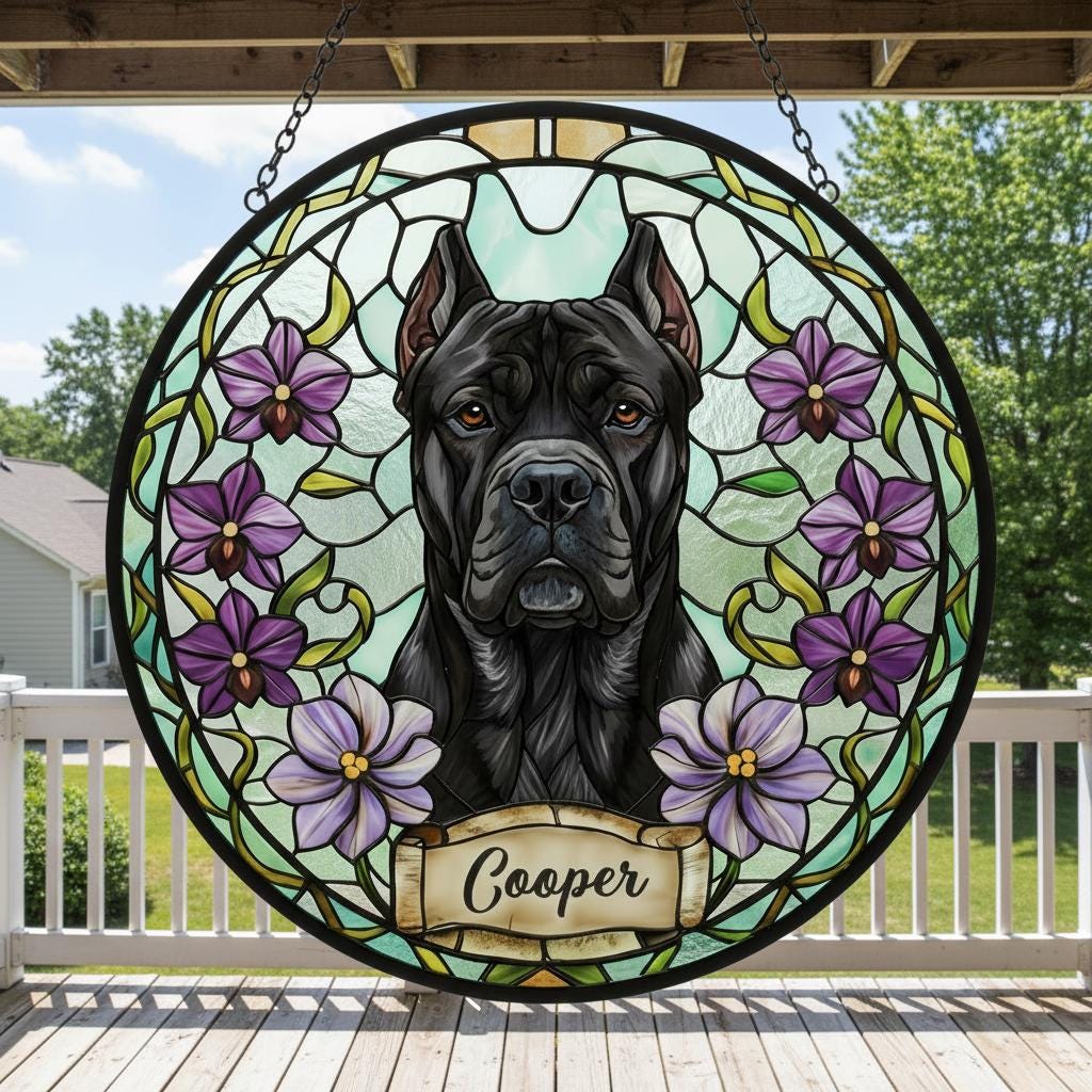 Custom Cane Corso  Dog Portrait Stained Glass Suncatcher,Personalized Pet Memorial Photo Suncatcher, Dog Loss Keepsake,Pet Loss Gift - image 3