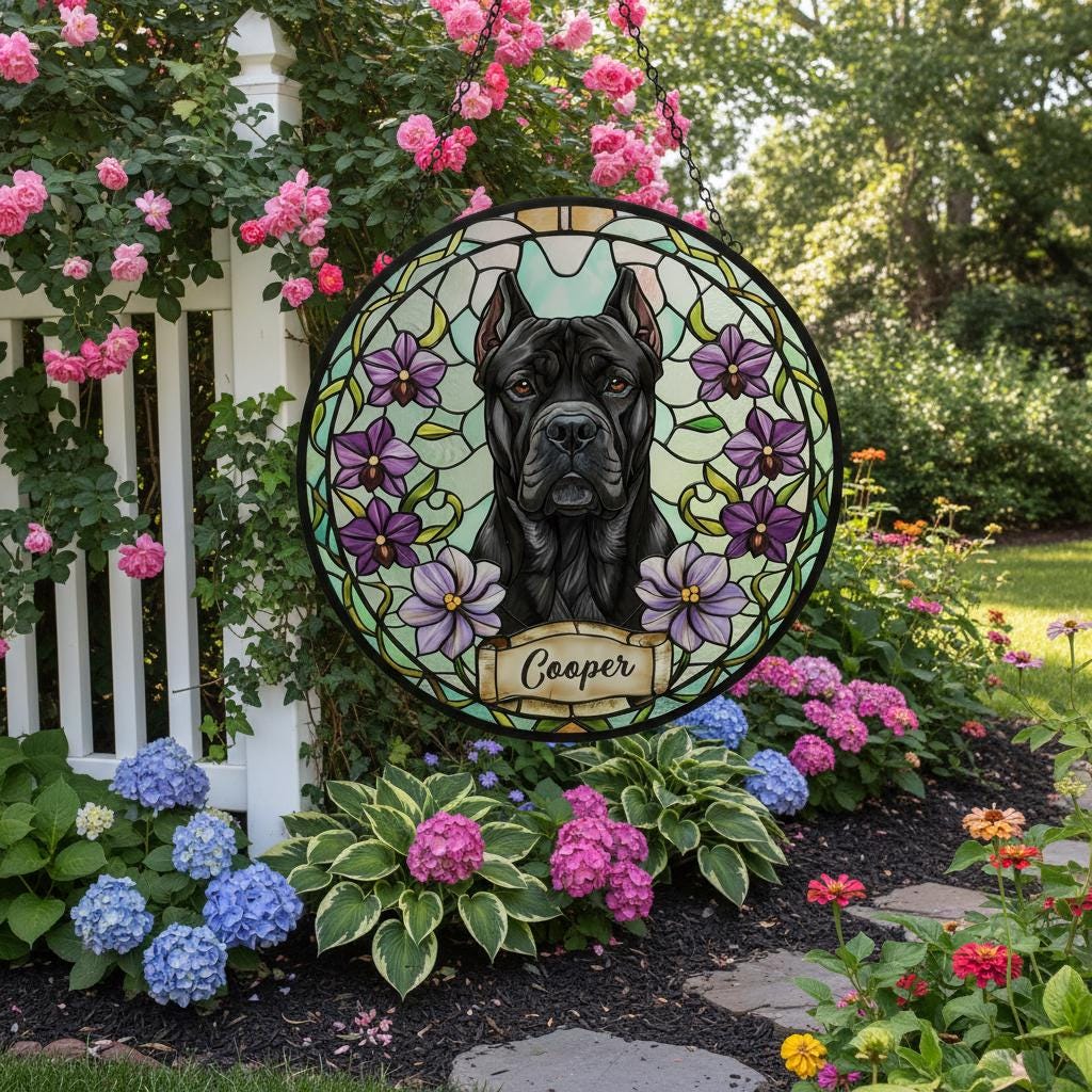 Custom Cane Corso  Dog Portrait Stained Glass Suncatcher,Personalized Pet Memorial Photo Suncatcher, Dog Loss Keepsake,Pet Loss Gift - image 5