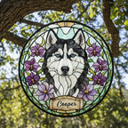 Custom Siberian Husky  Dog Portrait Stained Glass Suncatcher,Personalized Pet Memorial Photo Suncatcher, Dog Loss Keepsake,Pet Loss Gift - image 3