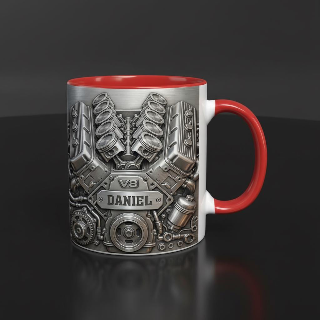 Personalized Mechanic V8 Engine Mug, Handyman Gift, Custom Name Workshop Cup, Gift for Dad Grandpa - image 4