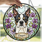 Custom Boston Terrier  Dog Portrait Stained Glass Suncatcher,Personalized Pet Memorial Photo Suncatcher, Dog Loss Keepsake,Pet Loss Gift - image 2