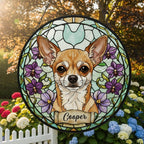 Custom Chihuahua  Dog Portrait Stained Glass Suncatcher, Personalized Pet Memorial Photo Suncatcher, Dog Loss Keepsake, Pet Loss Gift