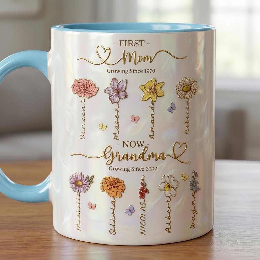 Personalized Mom Grandma Flowers Mug, Faux Crystal 3D Effect Cup, Mother's Day Gifts, Grandmas Garden - image 3