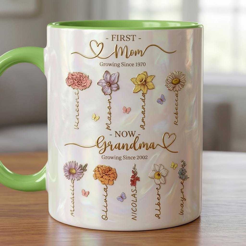 Personalized Mom Grandma Flowers Mug, Faux Crystal 3D Effect Cup, Mother's Day Gifts, Grandmas Garden - image 5