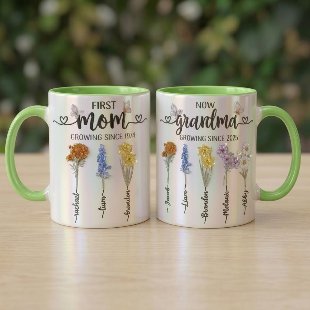 Custom Name Mom Grandma Flowers Mug, Mother's Day Gifts, Grandmas Garden, Faux Crystal 3D Effect - image 7