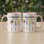 Custom Name Mom Grandma Flowers Mug, Mother's Day Gifts, Grandmas Garden, Faux Crystal 3D Effect