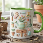 Personalized Gardening Accent Mug, Gift for Mom Grandma, Faux 3D Effect Mug