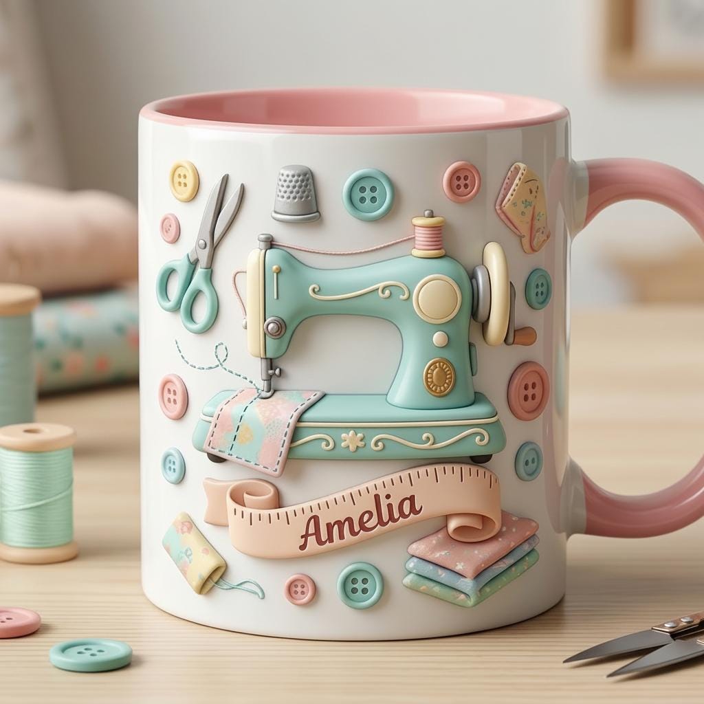 Personalized Sewing Faux 3D Effect Mug, Love Crocheting Coffee Mug, Handmade Craft Mug