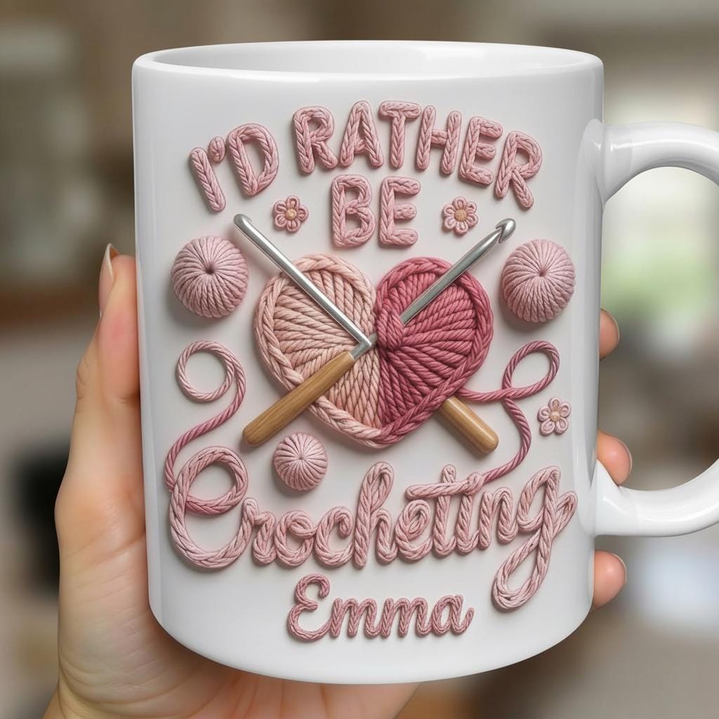 Personalized I'd Rather Be Crocheting Mug, Faux 3D Effect Accent Mug, Gift For Crochet Lovers - image 2