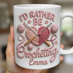 Personalized I'd Rather Be Crocheting Mug, Faux 3D Effect Accent Mug, Gift For Crochet Lovers - image 2