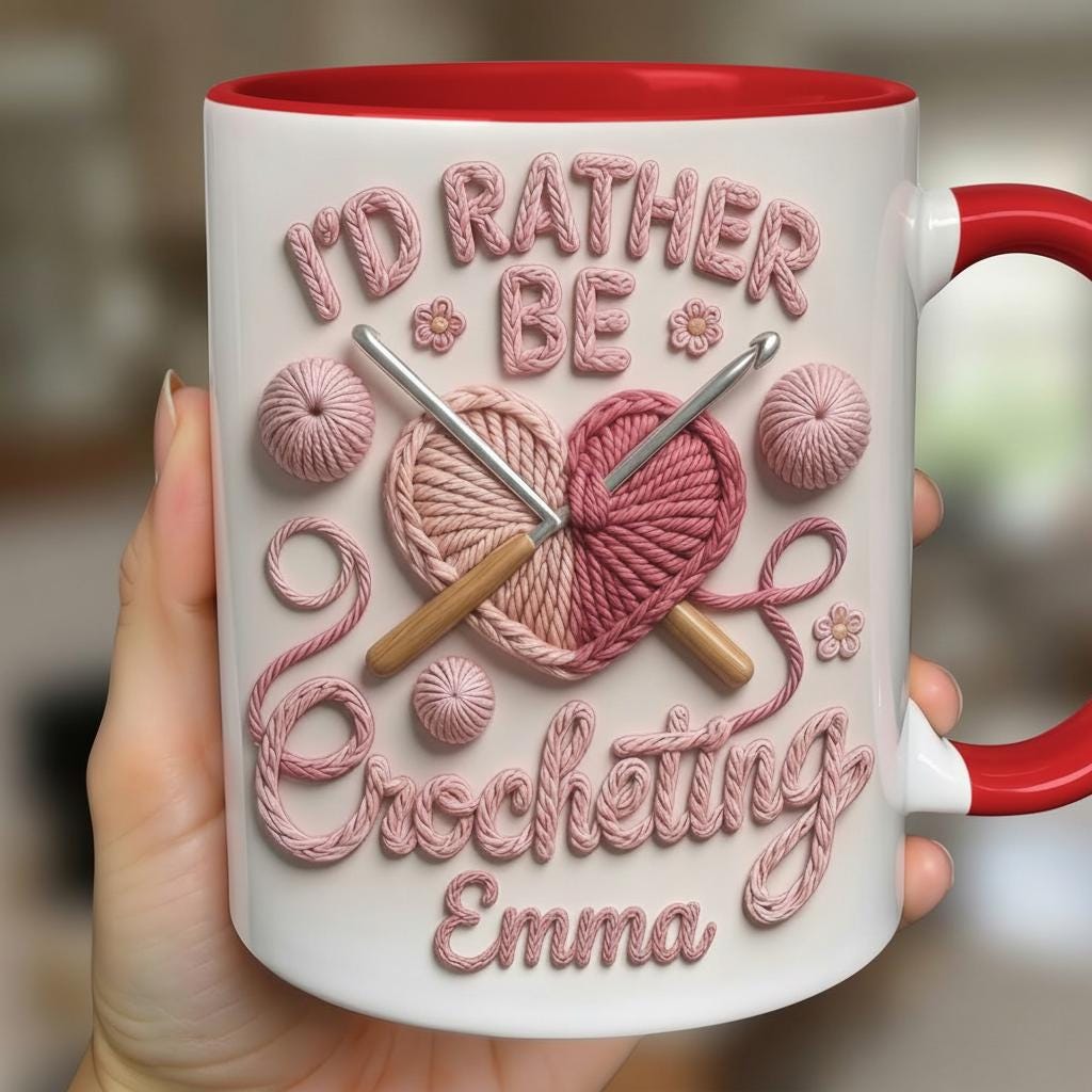Personalized I'd Rather Be Crocheting Mug, Faux 3D Effect Accent Mug, Gift For Crochet Lovers - image 5